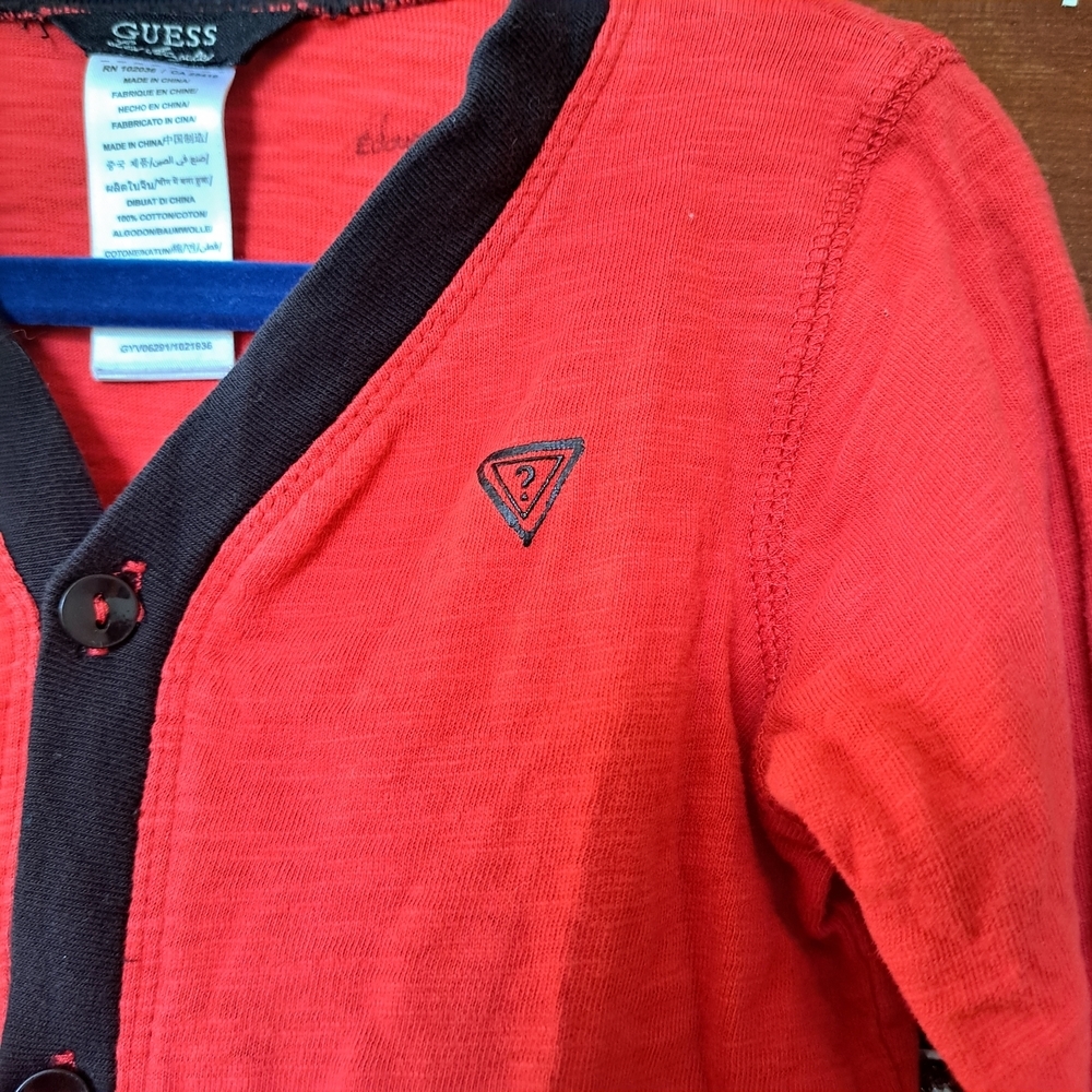 3/35$ Guess Kids Cardigan – Red & Black – Logo Triangle – 100% Cotton – Size 2T - Picture 3 of 5